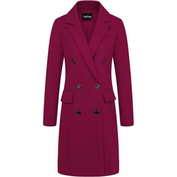 Women's Notched Lapel Collar Double Breasted Coat Deep Rose
